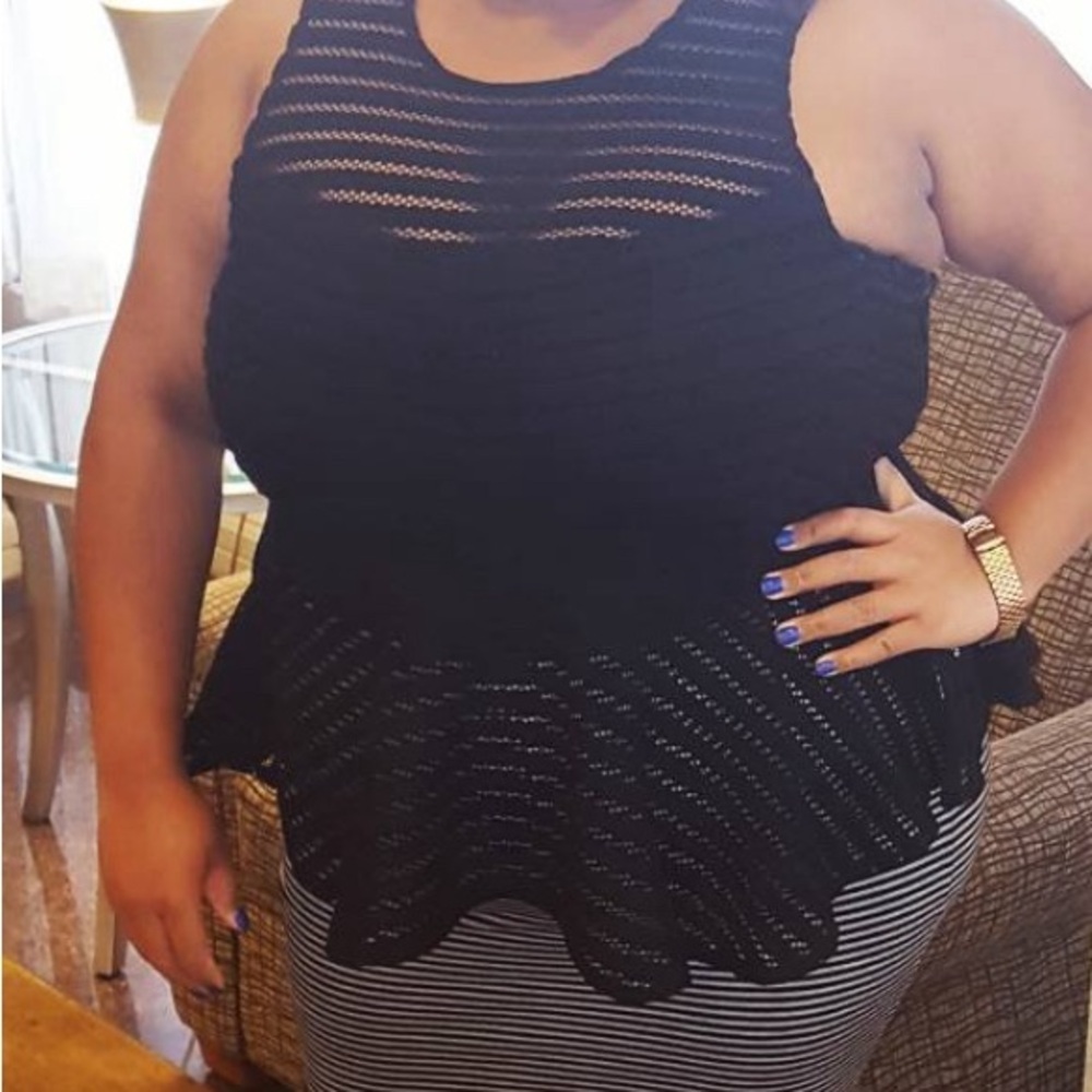 Black Peplum Patterned Top